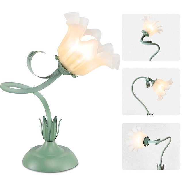 Fuzzbopn Cute Flower Desk Lamp, 3 Color Temperature Table Lamp with LED Bulb, Vintage Bedside Lamps, Reading Lamps with Soft Light for Bedroom, Living Room