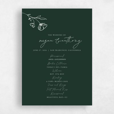 Dark Forest, Green Wedding Program - Varnell