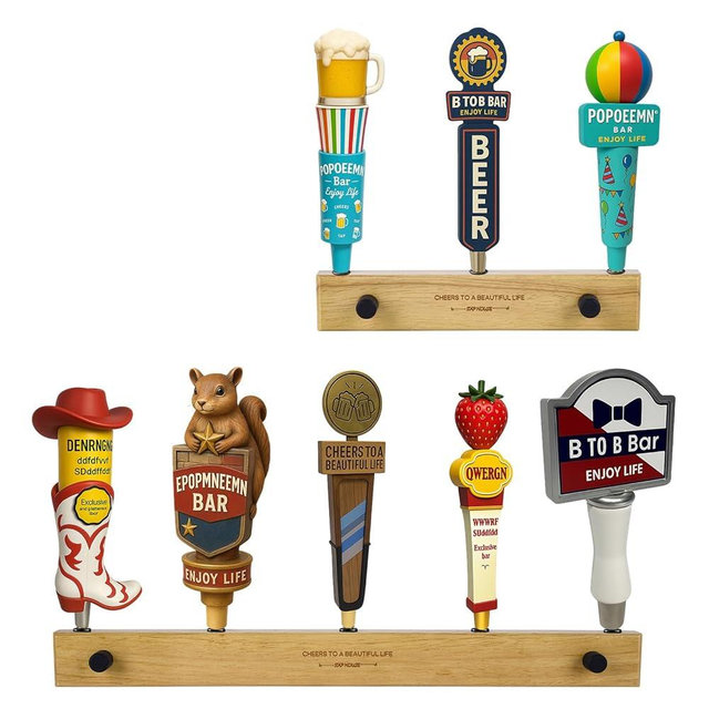 avvkfcmn Wall-Mounted Beer Tap Handle Display Stand – Holds 3 to 8 Tap Handles – Premium Rubberwood Rack– Beer Tap Handle Holder for Bar, Man Cave, or Home Brewery (Holder Only)