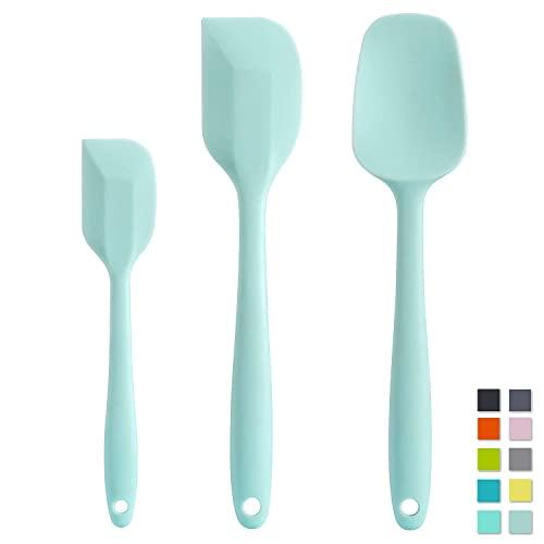 Cooptop Silicone Spatula Set - Rubber Spatula - Heat Resistant Baking Spoon & Spatulas - Pro Grade Non-stick Silicone with Steel Core(Macaron Blue)