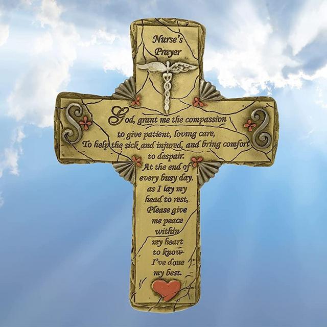 BANBERRY DESIGNS Nurse Cross with Caduceus and Nurse's Prayer Stone Look Poly Stone - Measures Approximately 8 1/2" H