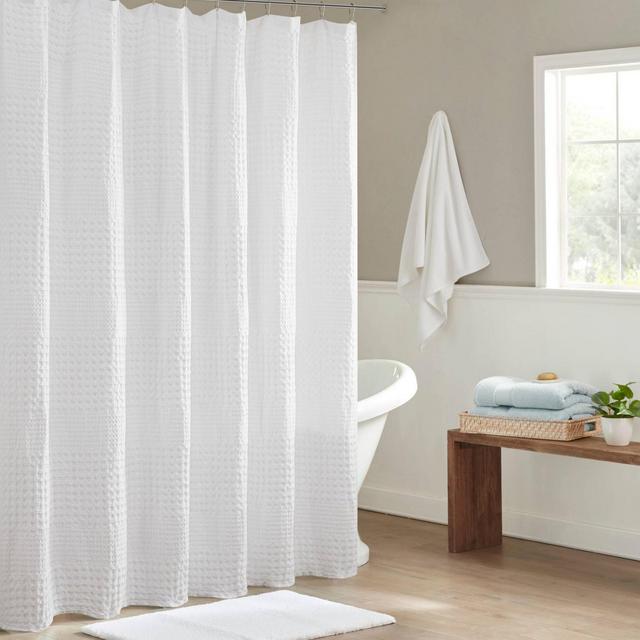 72"x72" Orinn Super Waffle Textured Shower Curtain White