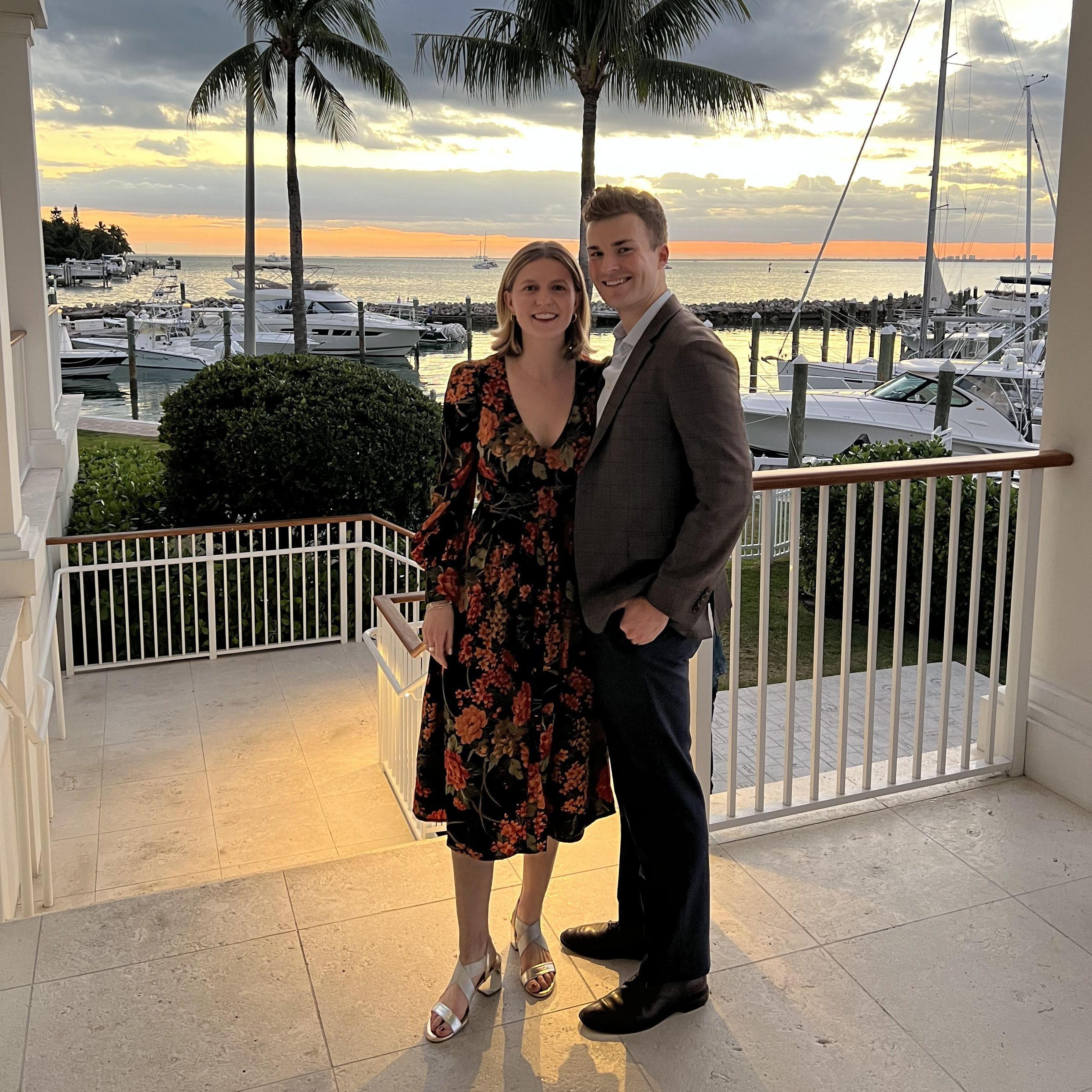Our first dinner together at Key Biscayne Yacht Club in Miami at sunset