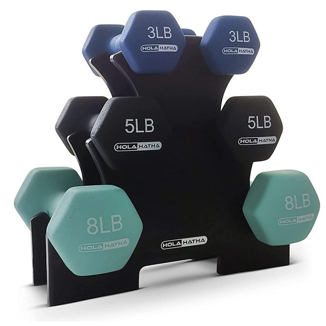 HolaHatha Neoprene Dumbbell Free Hand Weight Set with Storage Rack, Ideal for Home Gym Exercises to Gain Tone and Definition