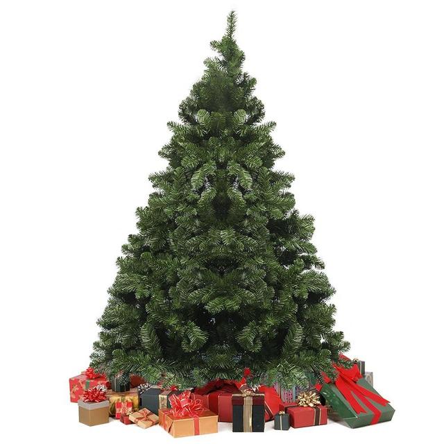 7FT Christmas Trees, Premium Hinged Artificial Christmas Tree Holiday Pine Trees with PVC Branch Tips, Xmas Tree for Home, Office, Party Decoration Easy Assembly, Metal Stand& Foldable Base.