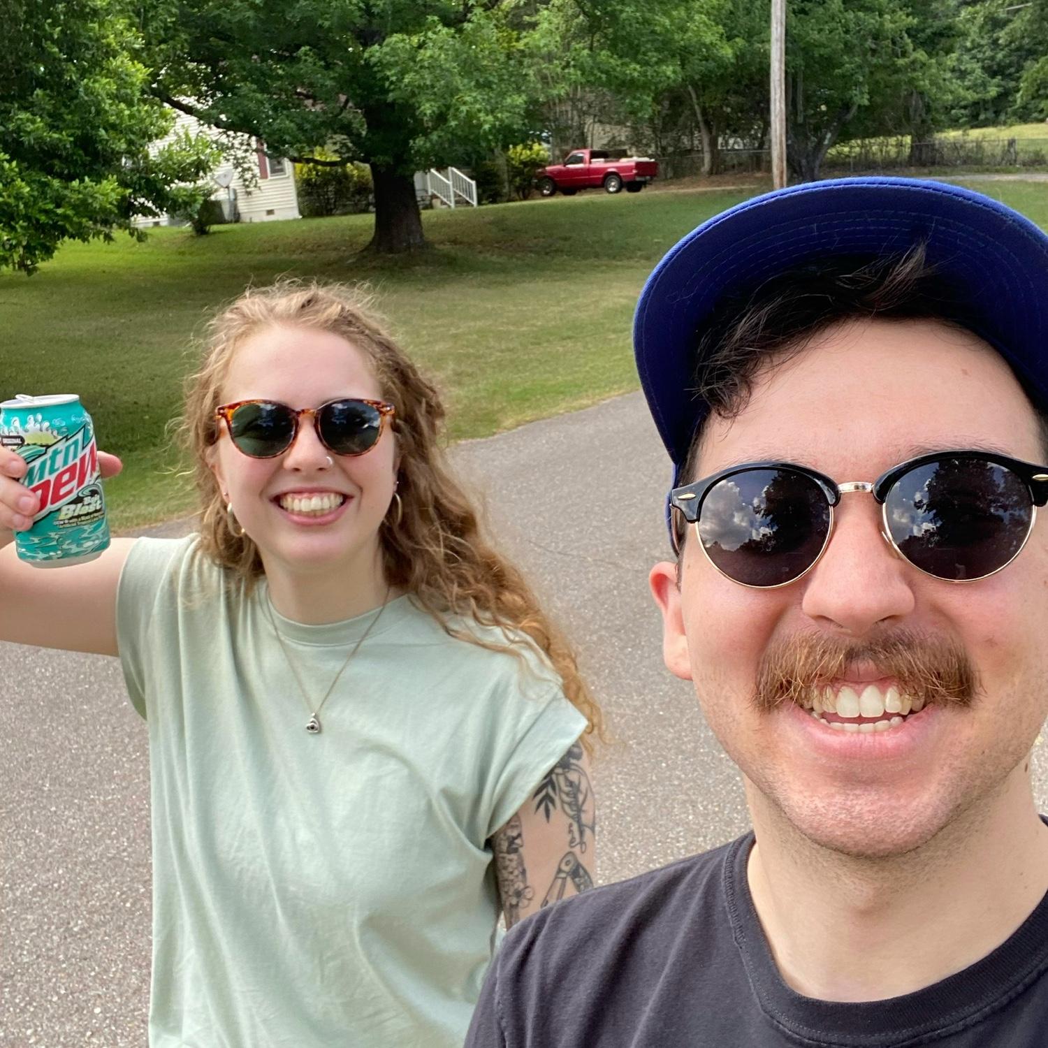 Taking Indy on a walk while sipping a Baja Blast, what's better than that?