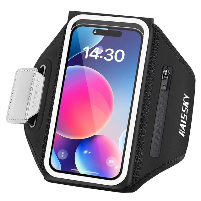 Running Armband with Earphone Bag Cell Phone Armband for iPhone 16 15 Pro 14 Plus 13 11 XR XS, Galaxy S24/S10 Water Resistant Sports Phone Holder Case & Zipper Slot Car Key Holder for 6.9 inch Phone