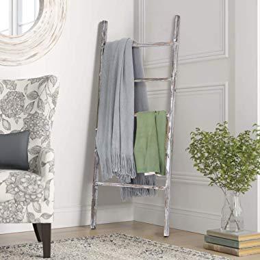 RHF 48" Blanket Ladder Rustic,Ladder Shelf,Leaning Shelf,Decorative Ladder For Bathroom, Ladder Shelf Stand, Rustic Farmhouse Wood Ladder,Ladder Shelves ,No Assembly Required (Antique White, 4 Ft)