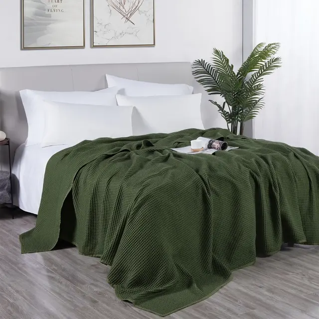 DOZ Waffle Bed Blanket, 50% Bamboo Viscose and 50% Cotton Blend, Lightweight, Ultra Soft, Breathable Forest King/Cal King