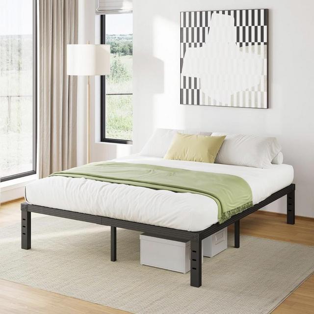 14 Inch High Metal Queen Bed Frame, Platform Bed Frame Queen Size No Box Spring Needed, Easy Assembly, Noise Free, Sturdy, Black