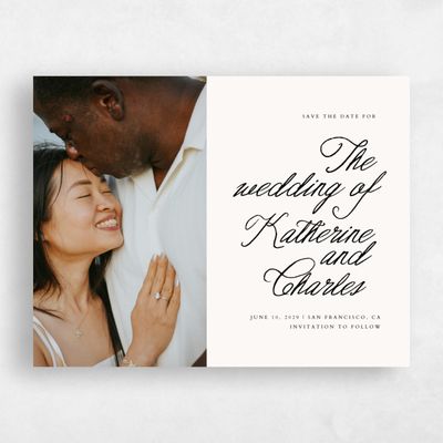 Beige Typography Wedding Save the Date - Devan Photo