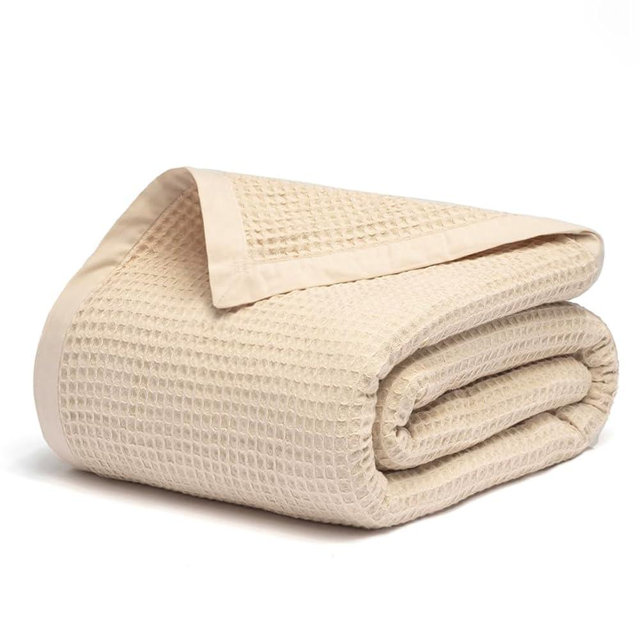 GOTS Certified 100% Organic Cotton Salt Earth Throw Blanket, 90" X 80" Waffle Blankets & Throws For Home, Throw Blanket For Couch, Modern And Cozy Blanket, All Season, Comfy & Soft Blanket (Parchment)