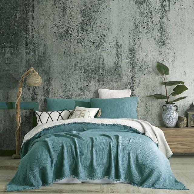 DestinyHomeTex Organic Cotton 100% Dual Colored 4-Layer Muslin Throws and Pillowcases, Breathable Ultra Soft Muslin Throws,Lightweight and Pre-Washed (Ocean Green & Beige, Oversized 100 x 120)