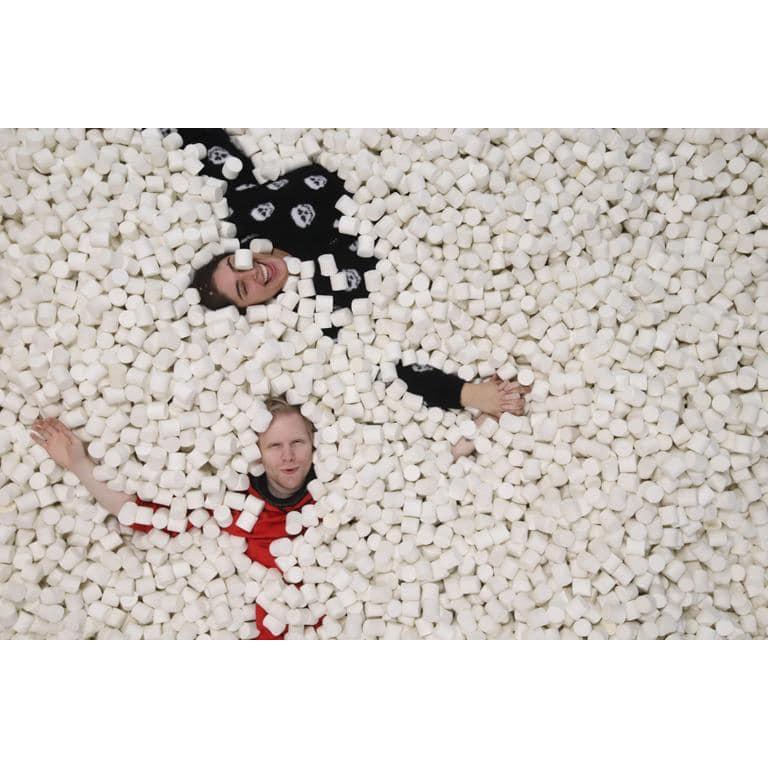 More fun playing around in the marshmallow pool at Candytopia.
