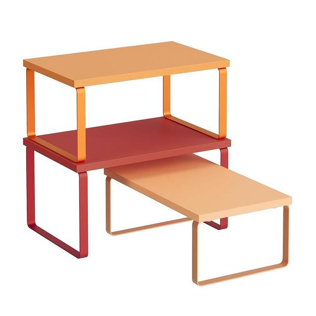 SONGMICS Cabinet Organizer Shelf, Set of 3 Kitchen Counter Shelves, Kitchen Storage, Spice Rack, Stackable, Expandable, Apricot Orange UKCS220Y01