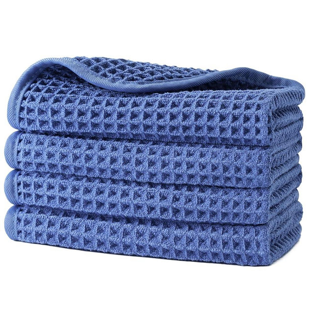 POLYTE 430 GSM Microfiber Lint Free Washcloth Face Towel, 13 x 13 in, 4 Pack (Waffle Weave)