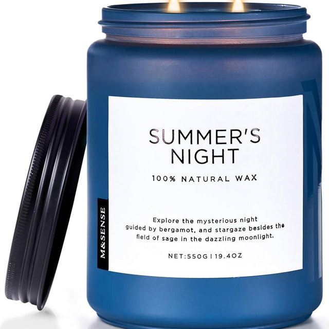 M&SENSE Summer's Night Candle, Large 2 Wick Soy Candle, 19.4oz Up to 110 Hours Burn time, Natural Scented Candle for Home, Manly Candles in Glass Jar for Bedroom