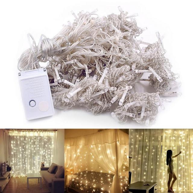 9.8 x 9.8ft Twinkling String Lights, 300 LED String Lights for Bedroom, LED Curtain Lights w/8 Modes, Fairy String Lights Decor for Indoor, Outdoor, Christmas, Wedding, Party, Warm White, W4047