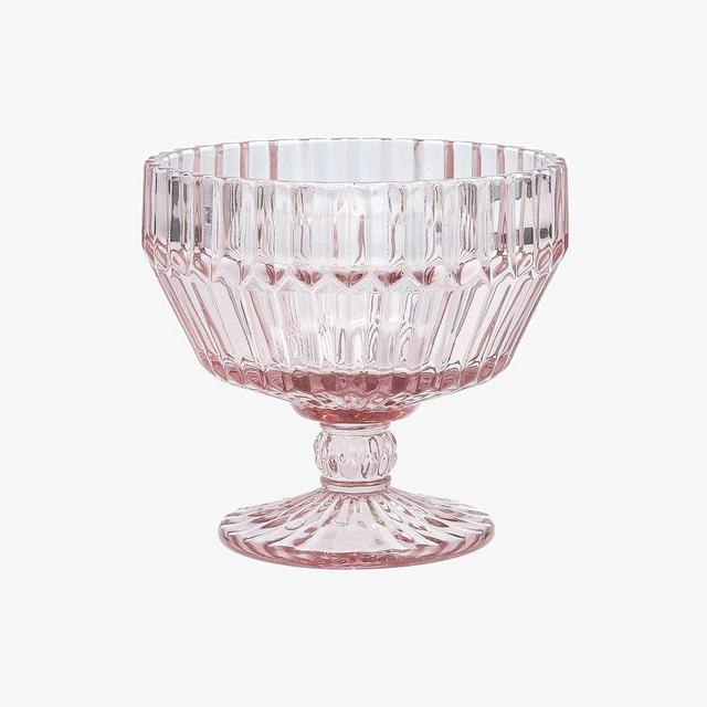 Fluted Glass Footed Bowl, Set of Of 4 - Blush