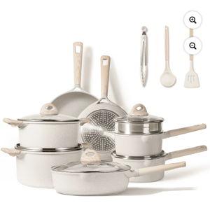 Carote 16 Pcs Nonstick Cookware Sets, Pots and Pans Set, Beige