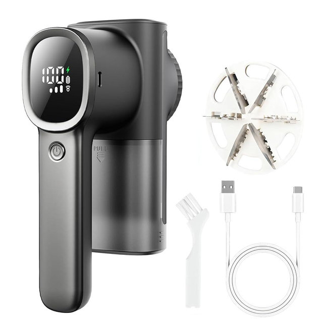 Ciotuiou Rechargeable Fabric Shaver & Lint Remover, Electric Sweater Defuzzer with 3 Speeds, 6 Leaf Blades, LED Display & Type-C Fast Charging, Lint Shaver for Clothes, Furniture, Sweater, Couch