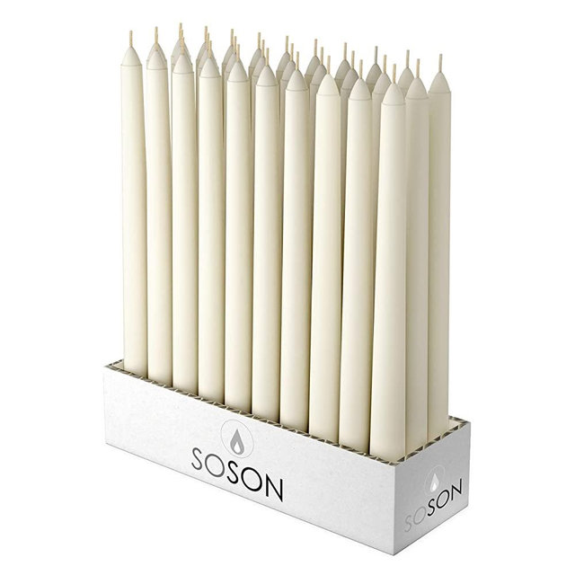 Simply Soson 10 Inch x 3/4" Ivory Taper Candles | Ivory Candlesticks | Ivory Candle Sticks Long | Tall Tapered Candles Pack | Dripless Candles for Home | Tall White Candles | 30 Pack of Candles