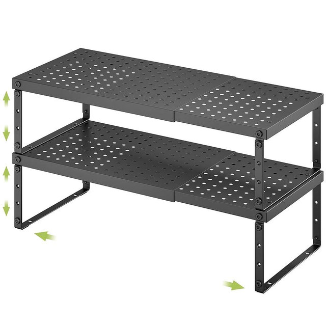 RUILALIFE Expandable Cabinet Organizer Shelf With Adjustable Height, Stackable Kitchen Countertop Organizer Rack, Adjustable Shelf Riser For Kitchen Counter, Pantry, Cupboard, Desk, Tabletop