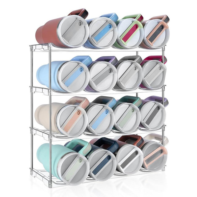 Stackable Water Bottle Organizer, Large Compartment Water Bottle Holder for Stanley 40 oz Tumbler, Kitchen Storage Organizer for Stanley Cup Accessories, Tumbler Organizer Wine Rack - Hold 16 Bottles