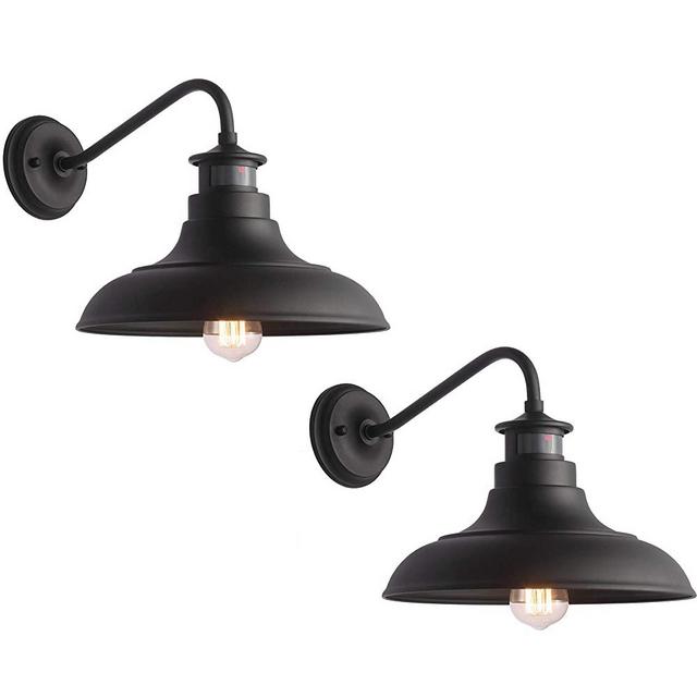 Untrammelife Gooseneck Wall Sconce Barn Lights, Set of 2 Matte Black Farmhouse Outdoor Wall Lights Dusk to Dawn Motion Sensor for House Deck Porch Patio, 10.5''x12.25''