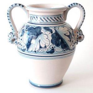 Italian Ceramic Blue Leaf Vase