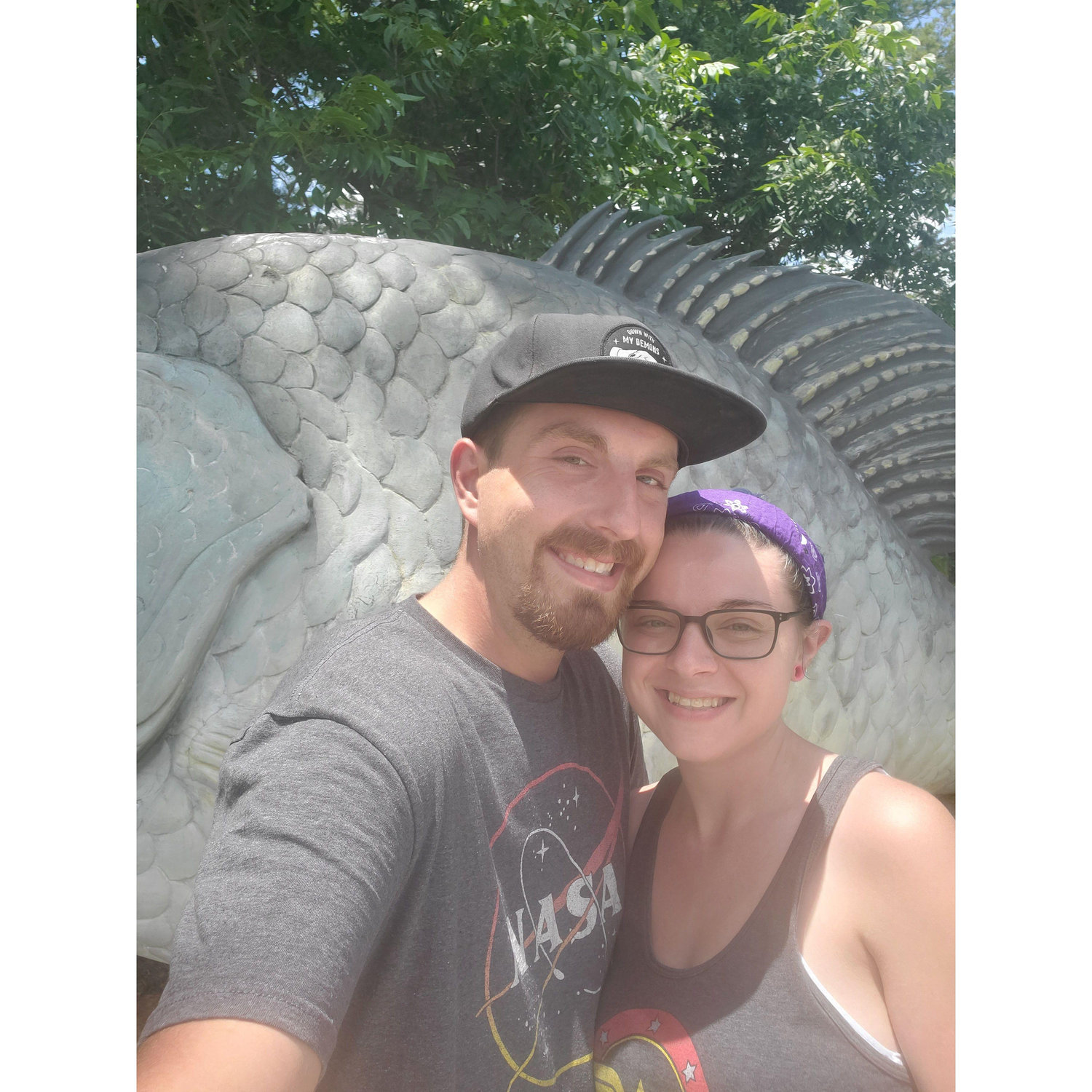 Our first fishing trip at Reelfoot Lake. Our picture with "The Big Fish"