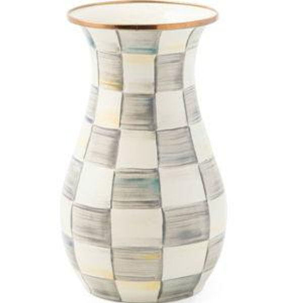 MacKenzie Childs Sterling Check Enamel Tall Vase