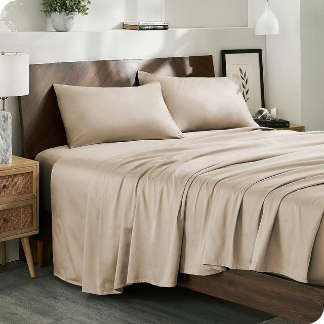 Bare Home 100% Organic Cotton Queen Sheet Set - Smooth Sateen Weave - Warm & Luxurious (Queen, French Beige)