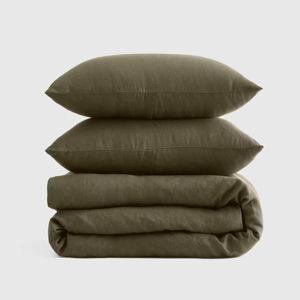 European Linen King Duvet Cover Set in Dusty Olive