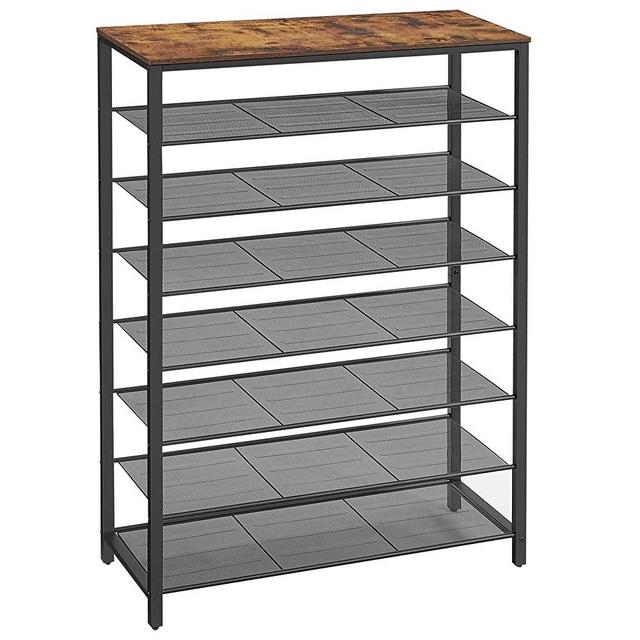 VASAGLE 8-Tier Shoe Rack, Shoe Organizer for Closet, Entryway, 32-40 Pairs of Shoes, Large Shoe Rack Organizer with 7 Metal Mesh Shelves, 39.4 x 11.8 x 59.8 Inches, Rustic Brown and Black ULBS012B01