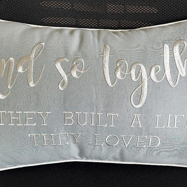 YugTex and So Together They Built A Life They Loved Cotton Embroidered Lumbar Accent Pillowcase - 12x20 Inches, Robins Egg