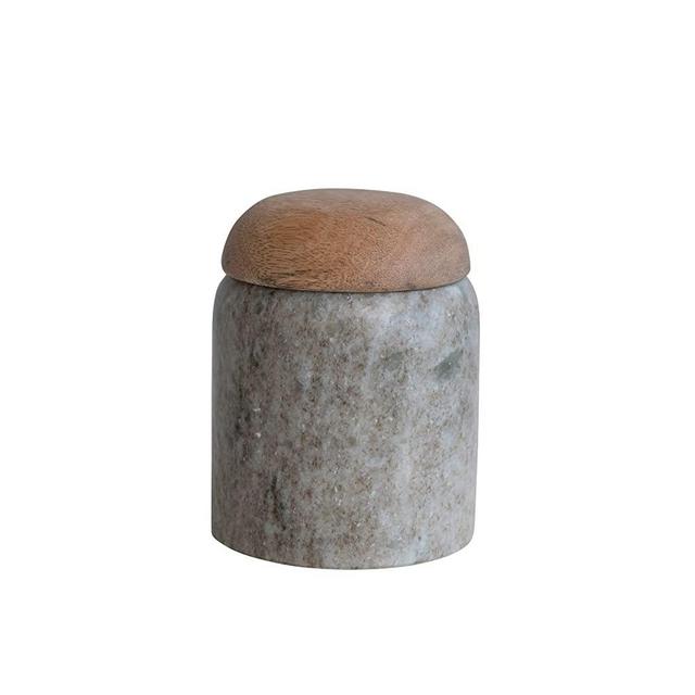 Creative Co-Op Modern Marble Wood Lid, Natural Canister