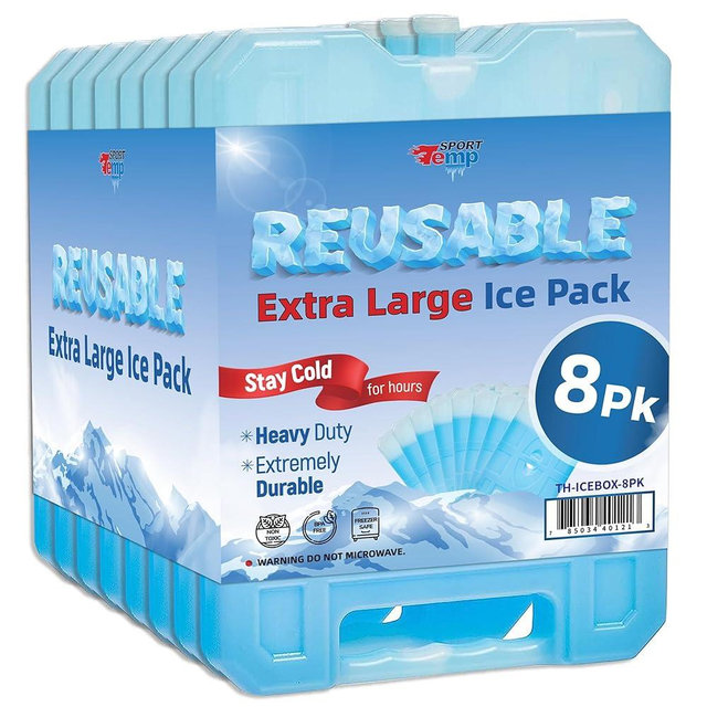 Sport Temp Reusable Jumbo Ice Pack - Long Lasting - Perfect for Keeping Food Or Beverages Cold, Coolers, Camping, Beach Coolers, Hiking & More, Clear Blue