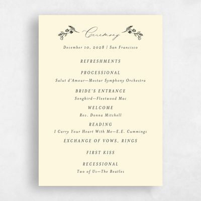 Cream, Yellow Wedding Program - Fenwick