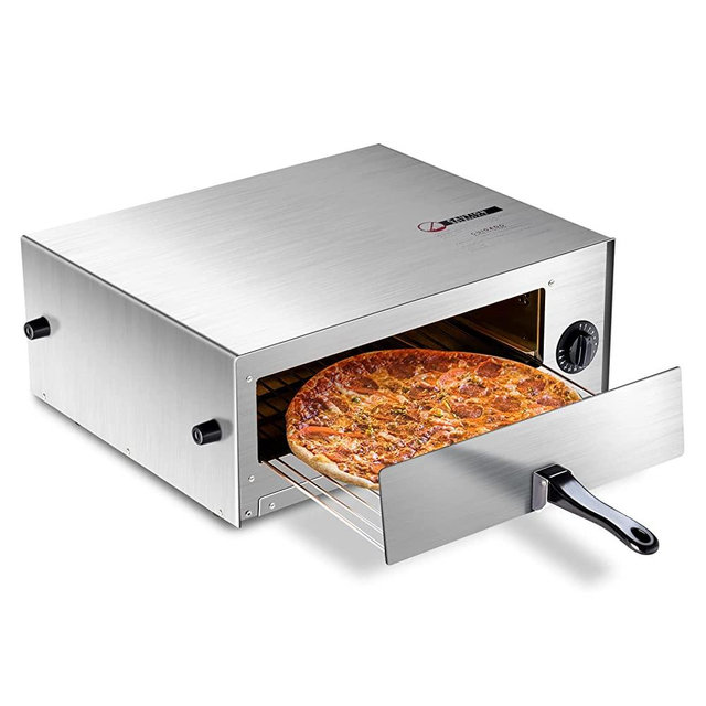 SIMOE Electric Pizza Oven, Indoor Commercial Pizza Maker up to 12", Stainless Steel Pizza Baker with Handle & Removable Tray, Pizza Baking Oven for Home with 30mins Timer