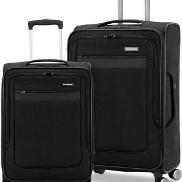 Samsonite Ascella 3.0 Softside Expandable Luggage with Spinners, Black, 2PC SET (Carry-on/Medium) Black