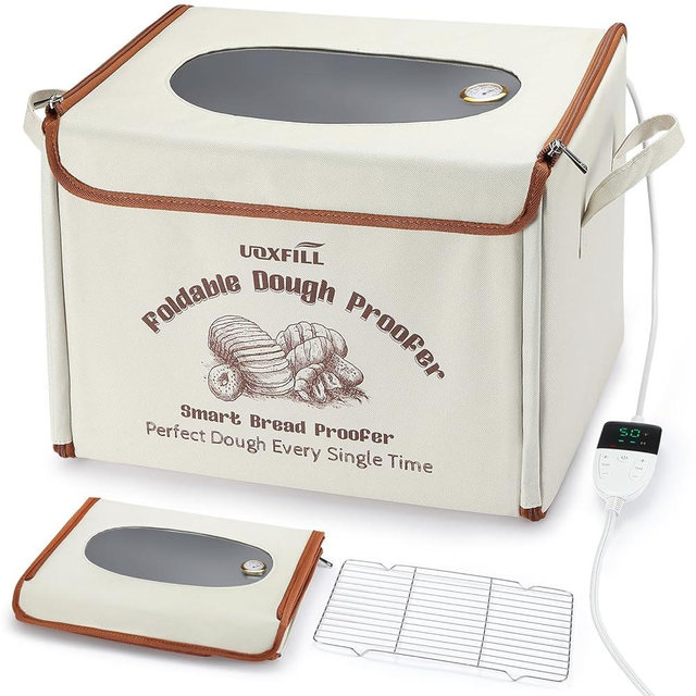 Folding Bread Proofing Box with Temp Control(50-122℉) & 48H Timer, Dough Proofer with Metal Rack, Proofing Box for Sourdough, Bread Baking, Pizza, Yogurt, Kombucha, Space-Saving & Easy to Use