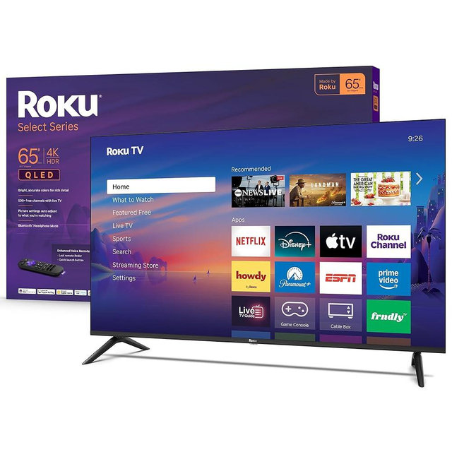 Roku Smart TV 2026 – 65-Inch Select Series, 4K QLED TV – Roku TV with Voice Remote – Flat Screen QLED Television with Wi-Fi for Streaming Live Local News, Sports, & Movies – Bluetooth Headphone Mode