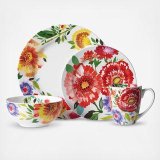 Gourmet Basics Kim Parker Zinnia Garden 16-Piece Dinnerware Set, Service for 4