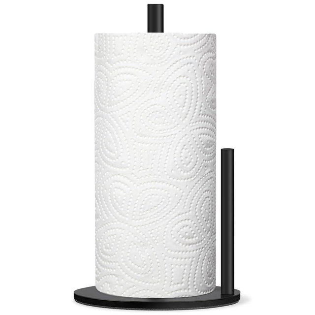 Paper Towel Holder Countertop, Premium Stainless Steel Black Paper Towel Holder with Anti Slip & Waterproof, Freestanding Countertop Paper Towels Holder for Kitchen, Tabletop, Bathroom