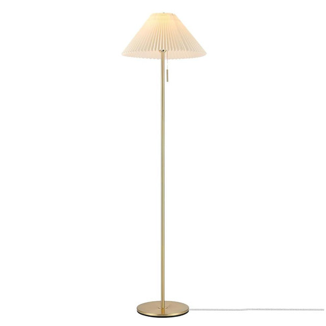 Globe Electric 61000176 62" Floor Lamp, Brass Finish, Metal, Pleated Fabric Shade, Flat Base, Pull Chain Switch on Socket, Reading Light, Office Accessories, House Decor