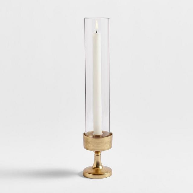 Monique Lhuillier Salerno Hurricane Taper Candleholder, 15"x3", Set of 2 - Brass