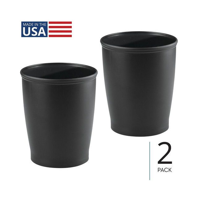 iDesign Round Plastic Bathroom Trash Cans - Set of 2 - Black - Made in USA