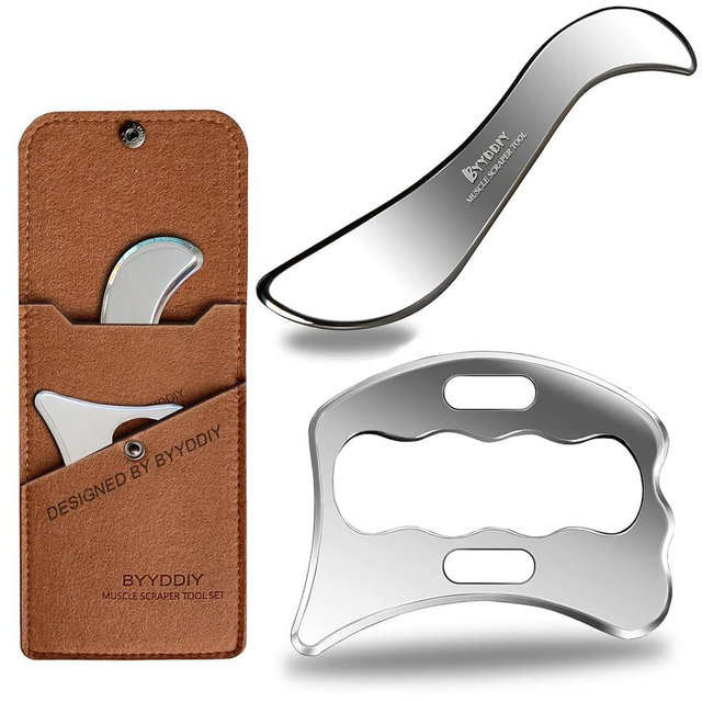 BYYDDIY SD 2 in 1 Stainless Steel GuaSha Muscle Scraper Tools Set,Scar Tissue Tool,Physical Therapy Tools,Muscle Scraping Tool,Massage Scraper,IASTM Tools,Soft Tissue Massage Tool (SD2)
