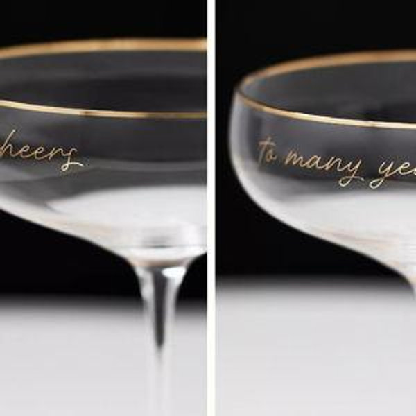 Cheers to Many Years Toasting Coupes, Set of 2
